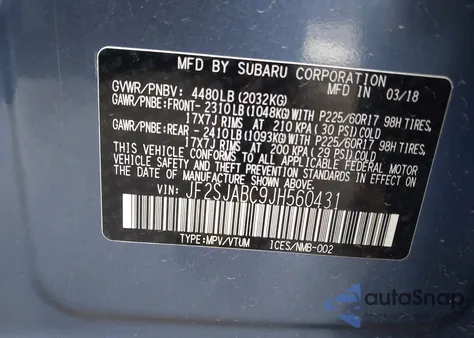 2018 Subaru Forester 2.5I из США, поврежденный, VIN JF2SJABC9JH560431